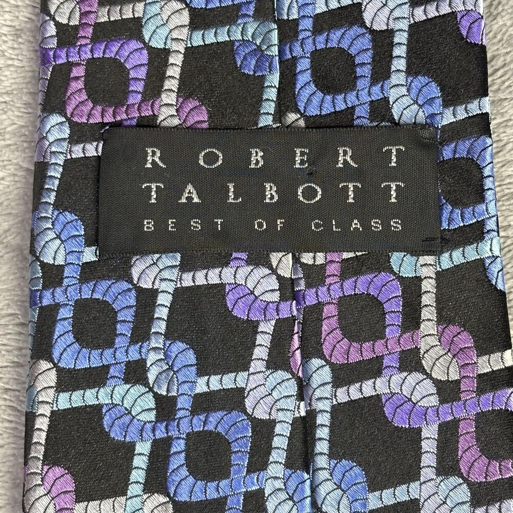 Robert Talbott Tie Mens Silk Geometric Rope Pattern Made USA Blue Purple Classic - Picture 3 of 10